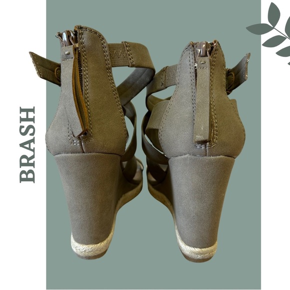 🛍️3/$40 Brash Open Toe Wedge Heel Sandal Straps  Espadrille Taupe Brown Size 8 - Picture 4 of 8